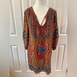 Tolani Boho Colorful Silk Tunic Dress/Cover Up Size M